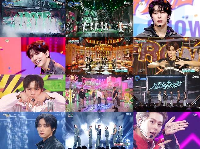 몬스타엑스. 사진 | Mnet ‘엠카운트다운’, KBS 2TV ‘뮤직뱅크’, MBC ‘쇼! 음악중심’, SBS ‘인기가요’ 방송 화면 캡처