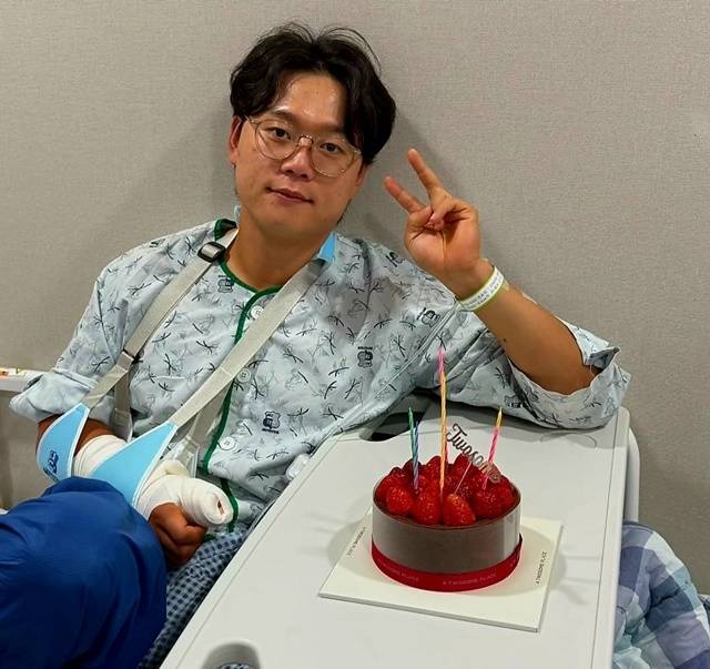 지난 2일, 몸에 맞는 볼 부상으로 병상에서 생일을 맞은 삼성 박승규. 사진=박승규 SNS.&nbsp;