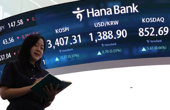 15일 코스피가 전날보다 11.77포인트 오른 3407.31을 기록해 사상 최고치를 경신했다. [뉴시스]