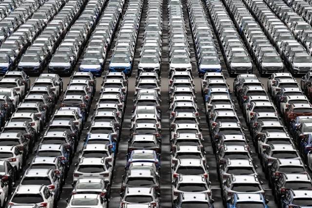 일본 가나가와현 요코하마의 다이코쿠 부두에 주차된 차량들. 연합뉴스