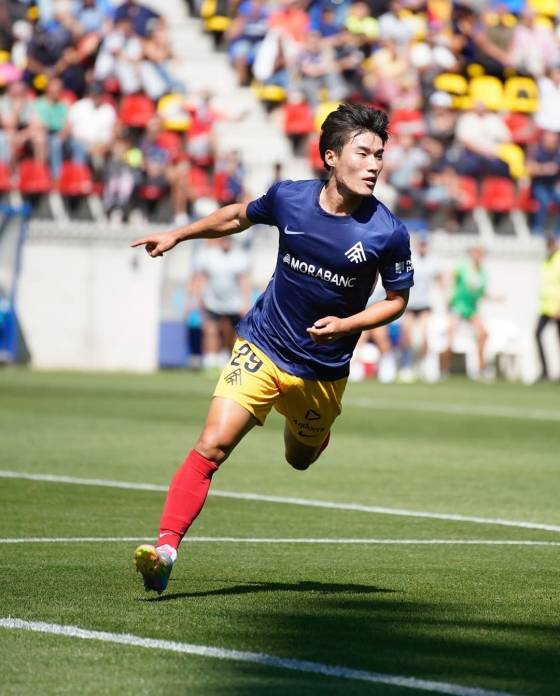 FC안도라 김민수가 14일 스페인 2부 라리가2 코르도바와의 리그 5라운드 홈경기에서 역전 결승골을 터뜨린 뒤 기뻐하고 있다. /사진=FC안도라 공식 사회관계망서비스(SNS)