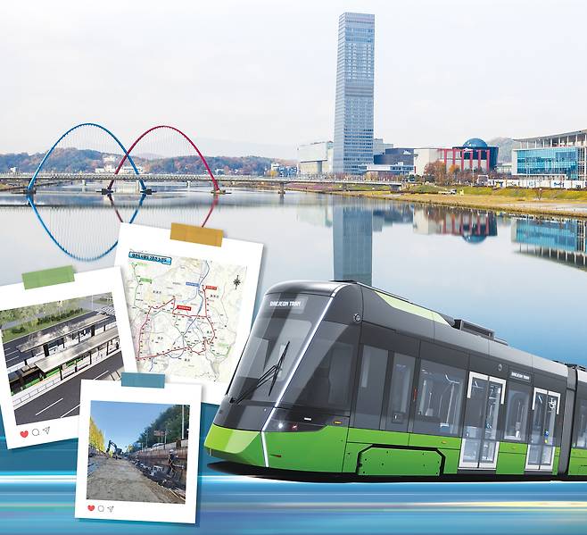 트램 및 노선도 이미지. 대전시 제공. 배경=클립아트코리아 제공.