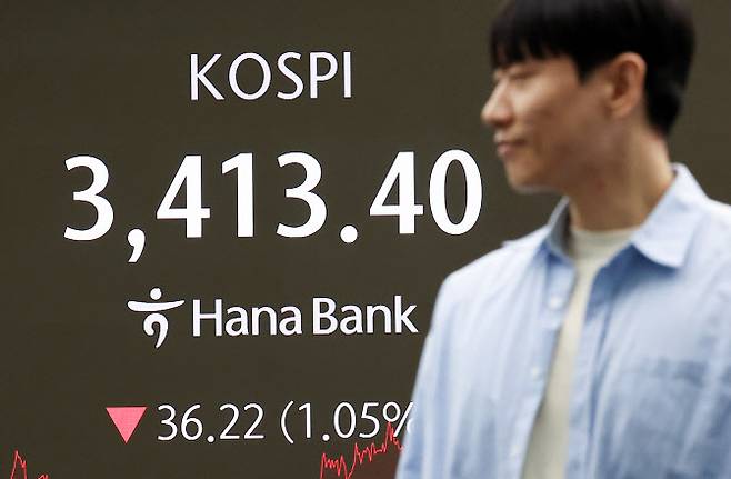 코스피, 전 거래일보다 36.22포인트(1.05%) 내린 3413.40으로 마감  (사진=연합뉴스)