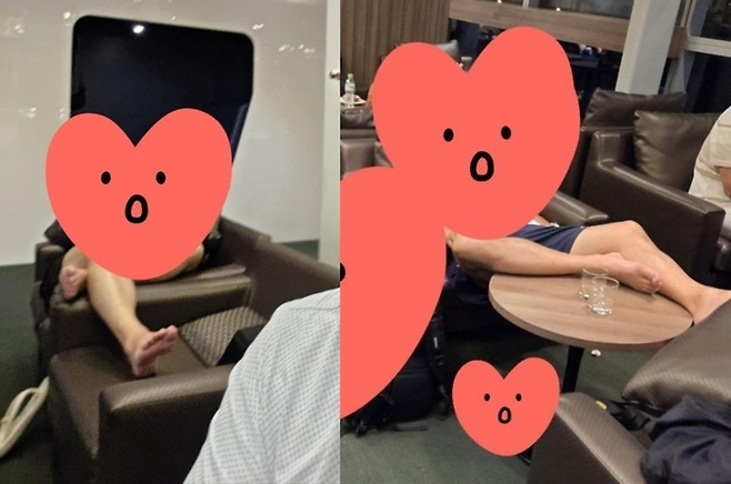 베트남 다낭 국제공항 라운지에서 일부 한국인 여행객들의 민폐 행동이 눈살을 찌푸리게 했다. [사진 = 온라인 커뮤니티 캡처]