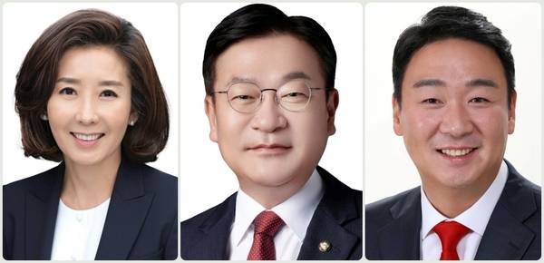 왼쪽부터 국민의힘 나경원 제9회 전국동시지방선거 총괄기획단 위원장, 정점식 선출직공직자 평가 혁신 TF 위원장, 정희용 조직강화특별위원회 위원장. /각 의원 누리소통망