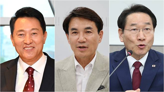 왼쪽부터 오세훈 서울시장, 김진태 강원지사, 유정복 인천시장/서울시, 뉴스1