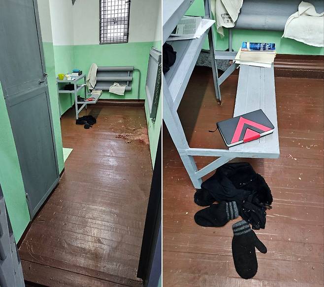 알렉세이 나발니의 부인 율리아 나발나야가 소셜미디어 엑스(X·옛 트위터)에 공개한 나발니가 숨지기 전 머무른 감방 모습. 엑스 캡처