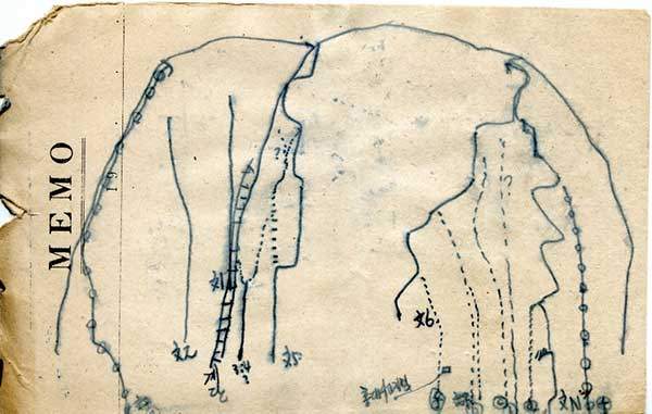 이홍진 교수가 수첩에 직접 그려놓은 문리대길 개념도. 사진 이홍진.