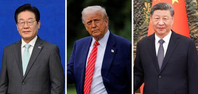이재명(왼쪽부터) 대통령과 도널드 트럼프 미국 대통령, 시진핑 중국 국가주석. 로이터·EPA 연합뉴스