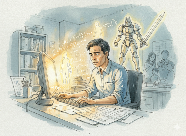 인공지능(AI)과 장시간 대화하면서 환각에 빠진 사용자의 모습을 생성형AI가 그린 그림. 신혜정 기자·제미나이 나노 바나나