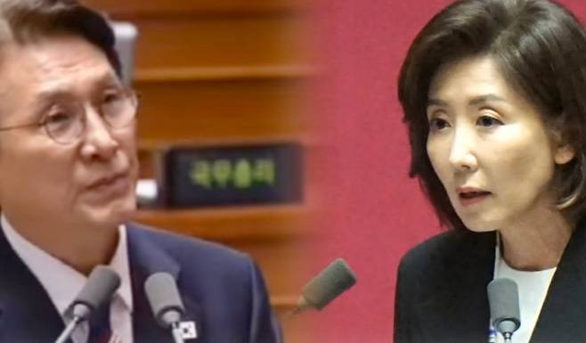 나경원 의원(오른쪽), 김민석 총리.