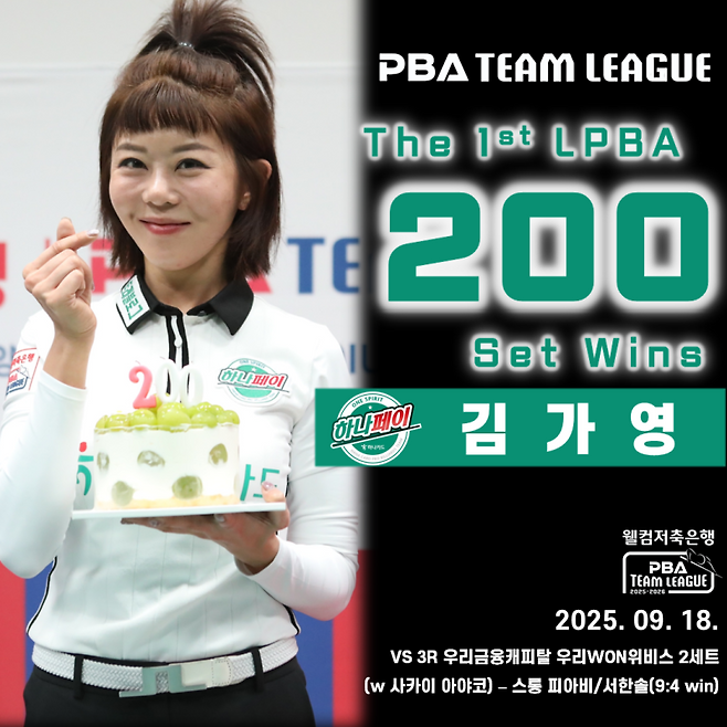 하나카드 김가영은 LPBA 선수 첫 번째로 세트 200승 금자탑을 쌓았다. PBA 제공