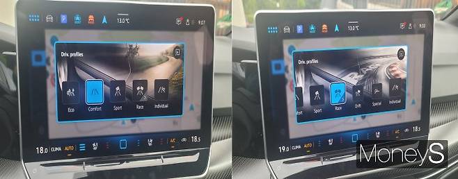 '골프R'은 컴포트(왼쪽)·레이스 등 총 7가지 주행 모드를 선택할 수 있다. /사진=김창성 기자