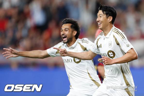 SANDY, UT - SEPTEMBER 17: Heung Min Son #7 of the Los Angeles Football Club reacts after scoring his second goal against Real Salt Lake during the first half of their game at America First Field on September 17, 2025 in Sandy, Utah. (Photo by Chris Gardner/Getty Images)