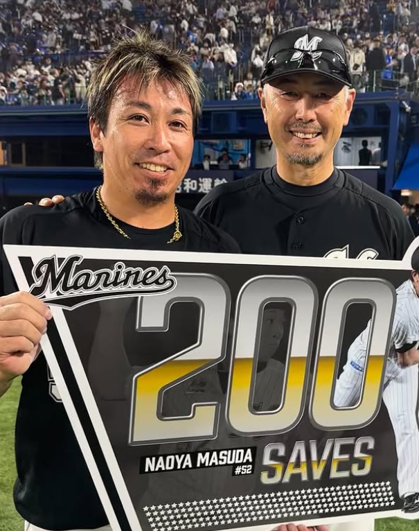 ▲ 지바롯데 마린스 마무리 마스다 나오야(왼쪽)와 요시이 마사토 감독. ⓒ 마스다 나오야 인스타그램