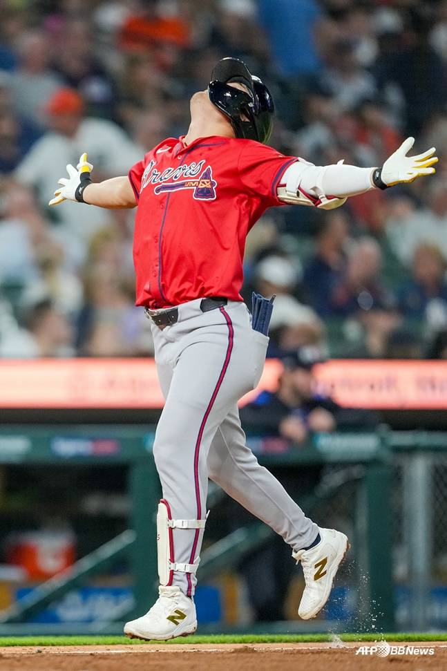 세리머니를 하고 있는 김하성. /AFPBBNews=뉴스1