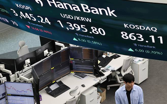 View of the dealing room of Hana Bank in Seoul on Friday (Yonhap)