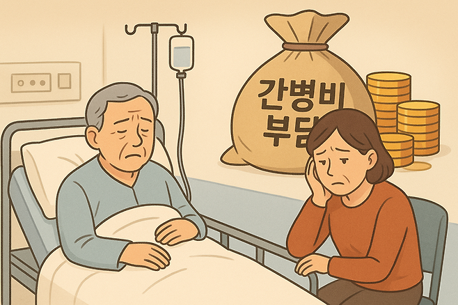 간병비 부담에 허리휘는 환자와 보호자를 입력해 생성AI가 그린 이미지. [챗GPT]
