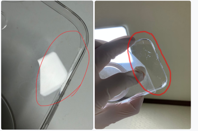 실제 구매자가 세 제품에 스크래치가 난 채로 배송되었다며 올린 후기. 네이버 갈무리