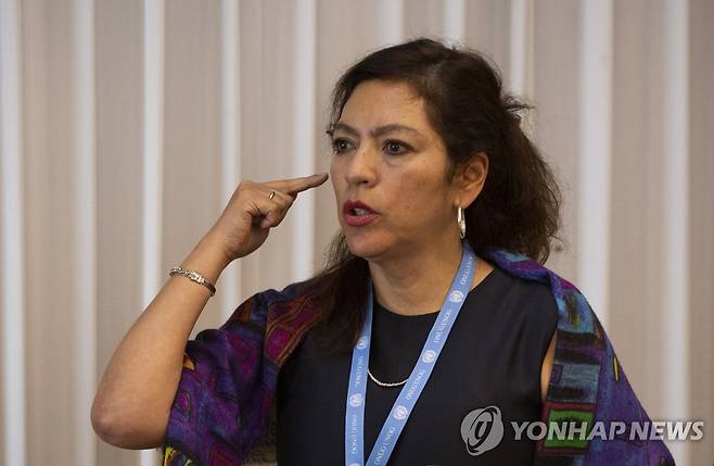 2022년 방한 당시 기자회견하는 엘리자베스 살몬 유엔 북한인권특별보고관 [EPA 연합뉴스 자료사진. 재판매 및 DB 금지]