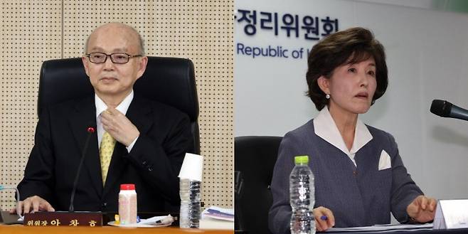 안창호 인권위원장(왼쪽)과 박선영 진실화해위원장. 한겨레 김태형 기자 xogud555@hani.co.kr