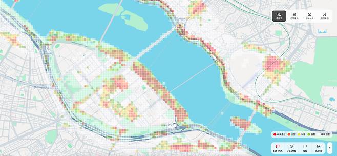 ▲통신사 데이터를 기반으로 혼잡도를 시각화한 스마트 안전관리 시스템 ‘오렌지세이프티’