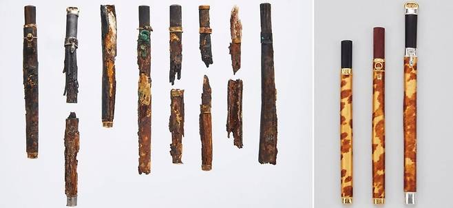 2009년 미륵사지 석탑 해체·보수 과정에서 발견된 손칼(왼쪽)과 재현품. 국립익산박물관 제공