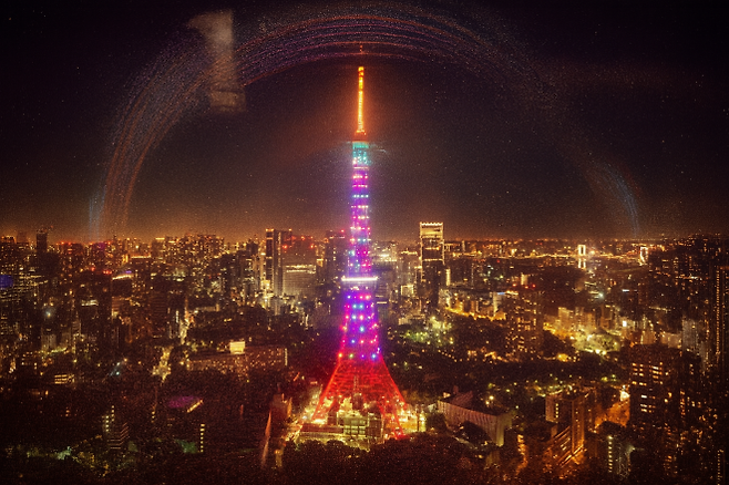 일본 도쿄 아자부다이힐스 모리JP타워 스카이로비에서 내려다본 도쿄타워. 모리JP타워 34층에 있는 ‘힐스 하우스 스카이 룸 카페 앤드 바(Hills House Sky Room Café & Bar)는 도쿄타워를 가장 가까이서 볼 수 있는 전망대로 알려져 있다. 마이크로소프트 코파일럿