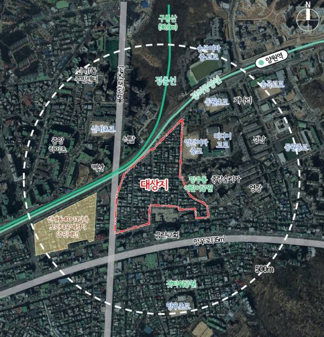 서울 중랑구 망우본동 354-2 일대 모아타운 대상지. 사진 제공=서울시