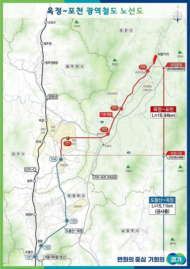 ▲ 도봉산~옥정~포천 광역철도 노선도./인천일보 DB
