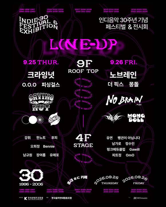 25일과 26일 서울 마포구 ㅎㄷ카페에서 '인디 30주년 기념 페스티벌 & 전시회'가 열린다./엠와이뮤직