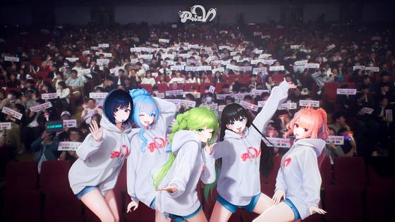 넷마블은 지난 2월 버추얼 아이돌 ‘프리즈 브이’를 공개했다. 사진은 5월 연세대 대강당에서 개최된 프리즈 브이의 팬 콘서트. [사진 넷마블]