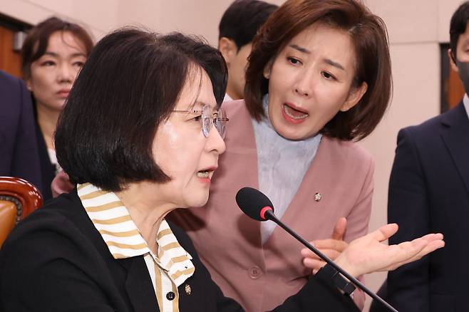 추미애 위원장에게 항의하는 나경원 의원 / 사진=연합뉴스