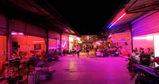 [서울=뉴시스] 주 라오스 대한민국 대사관이 라오스에 머무는 한국인들에게 성매매 행위를 삼가 달라고 경고했다. 사진은 라오스 보텐의 유흥가인 일명 '홍등가'의 모습. (사진 = 'Seeker of the Way' 유튜브 캡처) 2025.09.24. *재판매 및 DB 금지