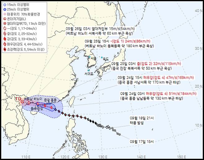 18호 태풍 '라가사' 예상 경로 [기상청 제공]