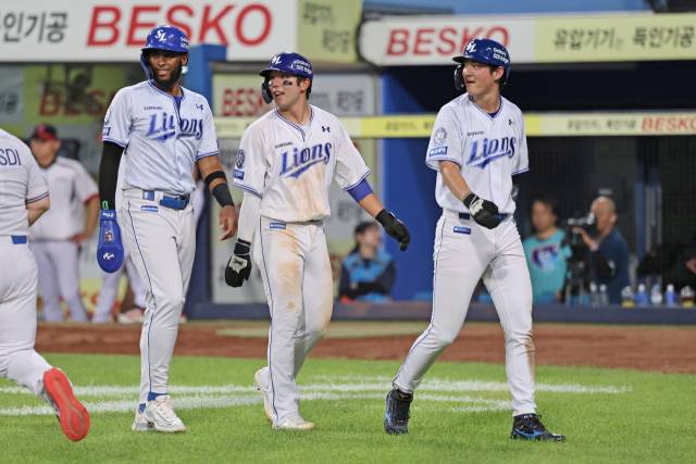 삼성 라이온즈의 중심 타선 르윈 디아즈, 김영웅, 구자욱(왼쪽부터). 삼성 제공
