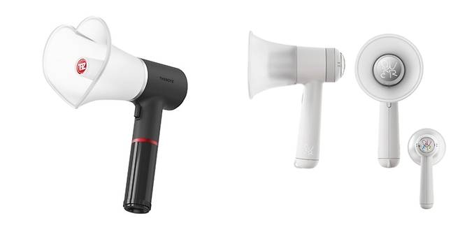 더보이즈의 응원봉(왼쪽)과 QWER의 응원봉.