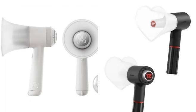 QWER 응원봉(왼쪽)과 더보이즈 응원봉.