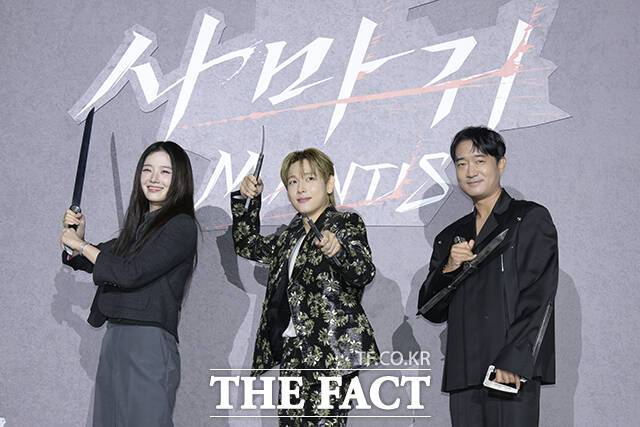 배우 박규영 임시완 조우진(왼쪽부터)이 넷플릭스 새 영화 '사마귀'에서 화려한 액션을 선보인다. /장윤석 기자