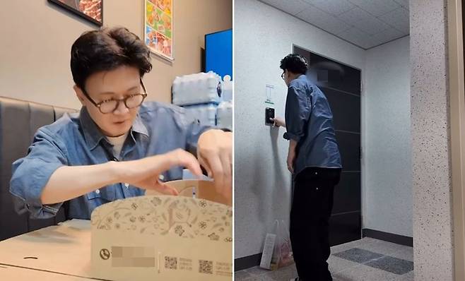 ‘전국 민심 경청’에 나선 한동훈 전 국민의힘 대표가 24일 경남 진주에서 찾은 치킨 매장에서 박스를 포장한 뒤 배달에 나선 모습을 공개했다. /사진=한동훈 인스타그램