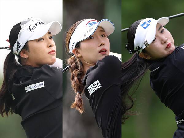 2025년 한국여자프로골프(KLPGA) 투어 메이저 대회 하이트진로 챔피언십에 출전하는 윤이나, 이동은, 박혜준 프로. 사진제공=KLPGA (사진을 무단으로 사용하지 마십시오.)