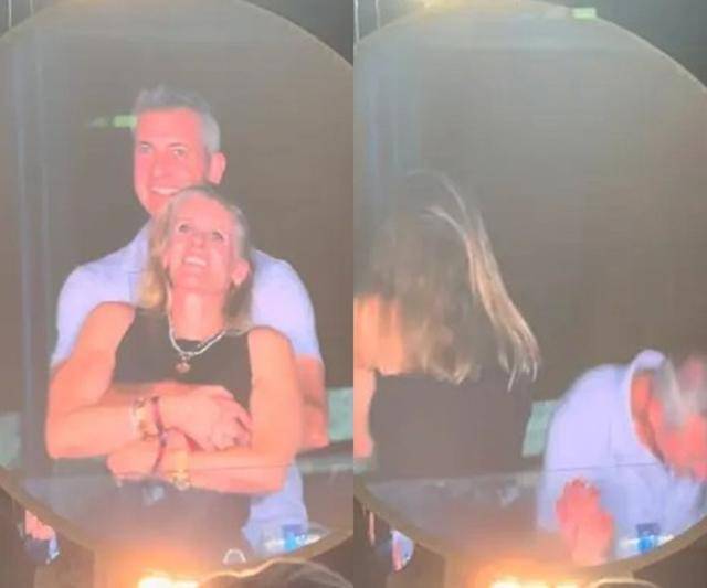 영국 록밴드 콜드플레이의 미국 매사추세츠주 보스턴 콘서트 도중 '백허그' 모습(왼쪽 사진)이 전광판에 잡힌 미 스타트업 아스트로노머의 앤디 바이런 최고경영자(CEO)와 크리스틴 캐벗 최고인사책임자(CPO). 오른쪽 사진은 '사내 불륜'이 만천하에 들통나자 두 사람이 황급히 몸을 돌리거나 숙이는 모습이다. 엑스(X) 캡처