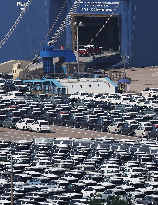 경기도 평택항에 수출용 자동차가 세워져 있는 모습. 2025.9.16 사진=연합뉴스