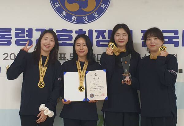 ‘제18회 대통령경호처장기 전국사격대회’ 여자 일반부 50m 3자세 단체전 우승을 차지한 화성시청. 화성시청 제공