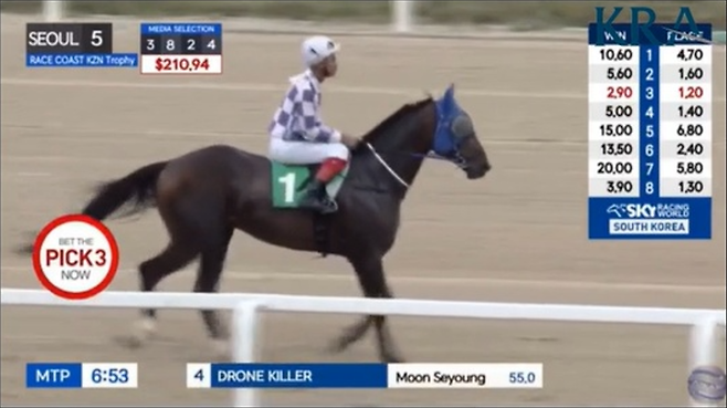 서울경찰청이 검거한 불법 경마 사이트 일당이 운영하던 불법 경마 사이트. 한국마사회의 경마 경기 영상이 송출되고 있다. [서울경찰청 제공]