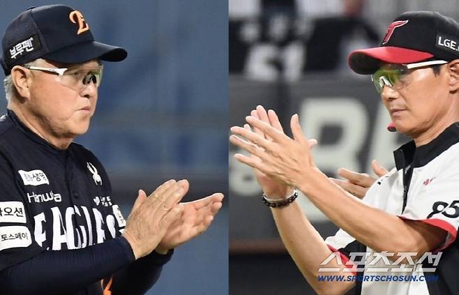 한화 김경문 감독과 LG 염경엽 감독. 스포츠조선DB