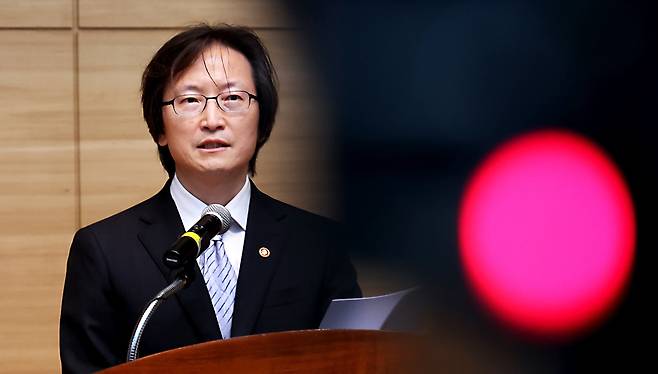 주병기 공정거래위원장이 16일 세종시 정부세종청사에서 열린 취임식에서 취임사를 하고 있다. /뉴스1