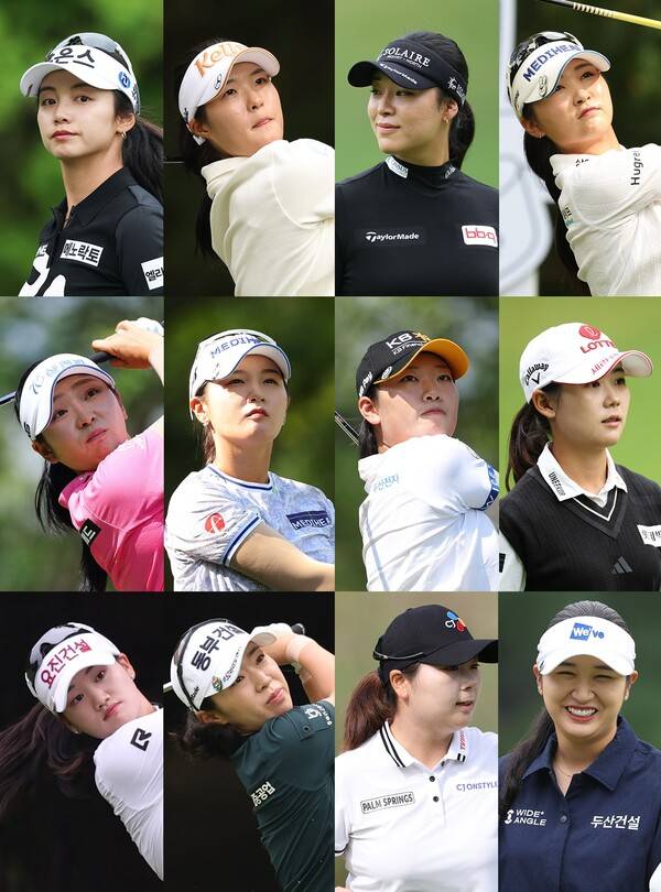 2025년 한국여자프로골프(KLPGA) 투어 메이저 대회 제25회 하이트진로 챔피언십에 출전한 박도영, 김민별, 윤이나, 이예원, 유현조, 박현경, 방신실, 황유민, 노승희, 김수지, 홍정민, 박혜준 프로. 사진제공=KLPGA (사진을 무단으로 사용하지 마십시오.)