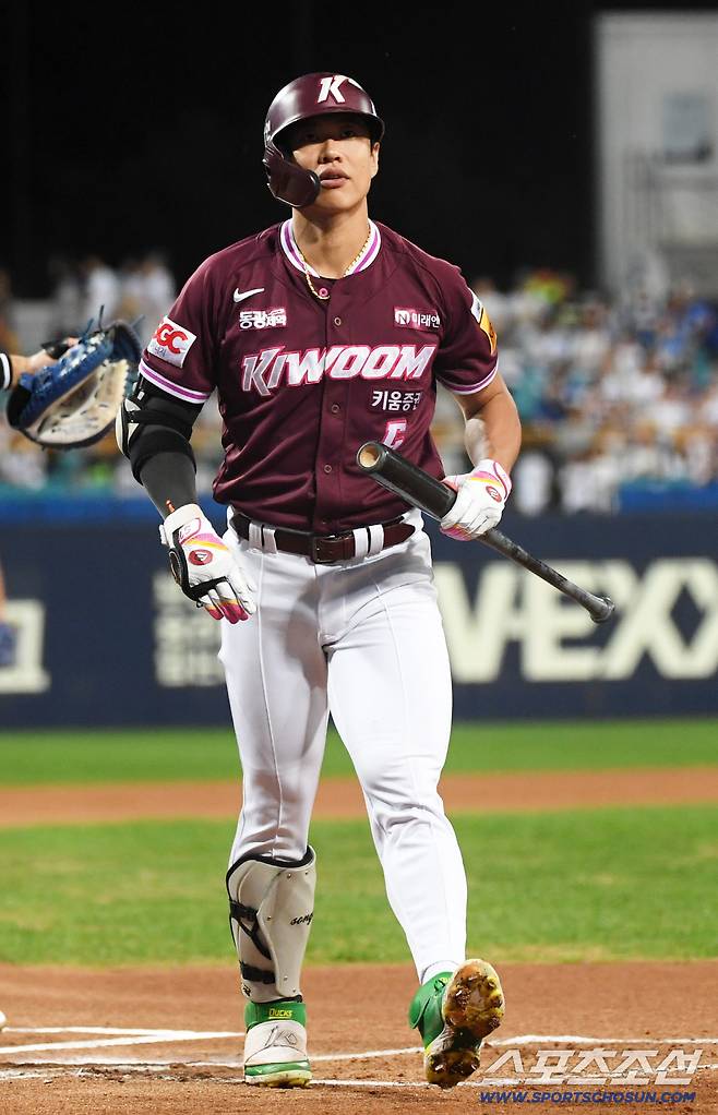 25일 대구 라이온즈파크에서 열린 삼성 라이온즈와 키움 히어로즈 경기. 키움 송성문이 삼진을 당하고 있다. 대구=박재만 기자 pjm@sportschosun.com/2025.09.25/