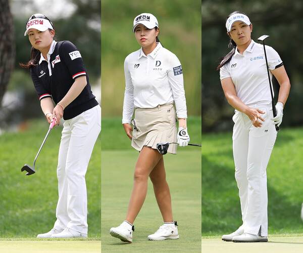 2025년 한국여자프로골프(KLPGA) 투어 메이저 대회 하이트진로 챔피언십 우승 경쟁에 뛰어든 노승희, 성유진, 유현조 프로가 3라운드에서 경기하는 모습이다. 사진제공=KLPGA (사진을 무단으로 사용하지 마십시오.)